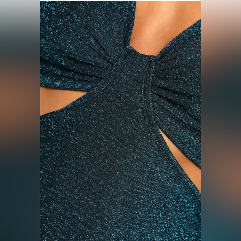 Lulu’s Sparks of Love Metallic Blue Cutout Long Sleeve Midi Dress - XL - NWT - Picture 5 of 9